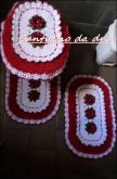 JOGO DE BANHEIRO DECORE OVAL VERMELHO/BRANCO