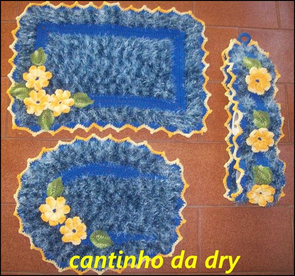 JOGO DE BANHEIRO DECORE QUADRADO AZUL ESCURO